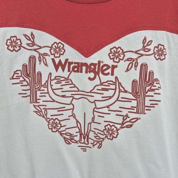 Wrangler Womens Red‎ White Graphic Tee Shirt Cactus Skull Southwestern Sz M - Picture 2 of 10